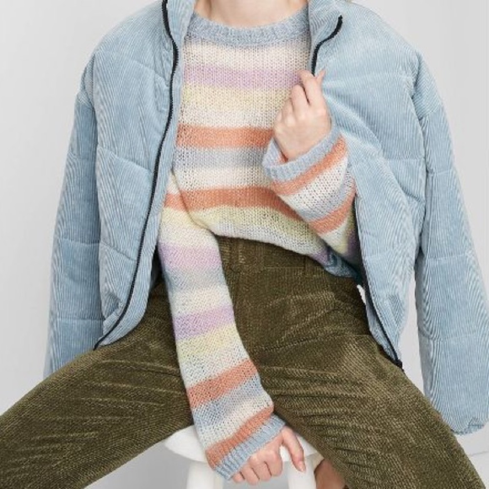 Women's Striped Cropped Crewneck Pullover Sweater - Picture 4 of 6